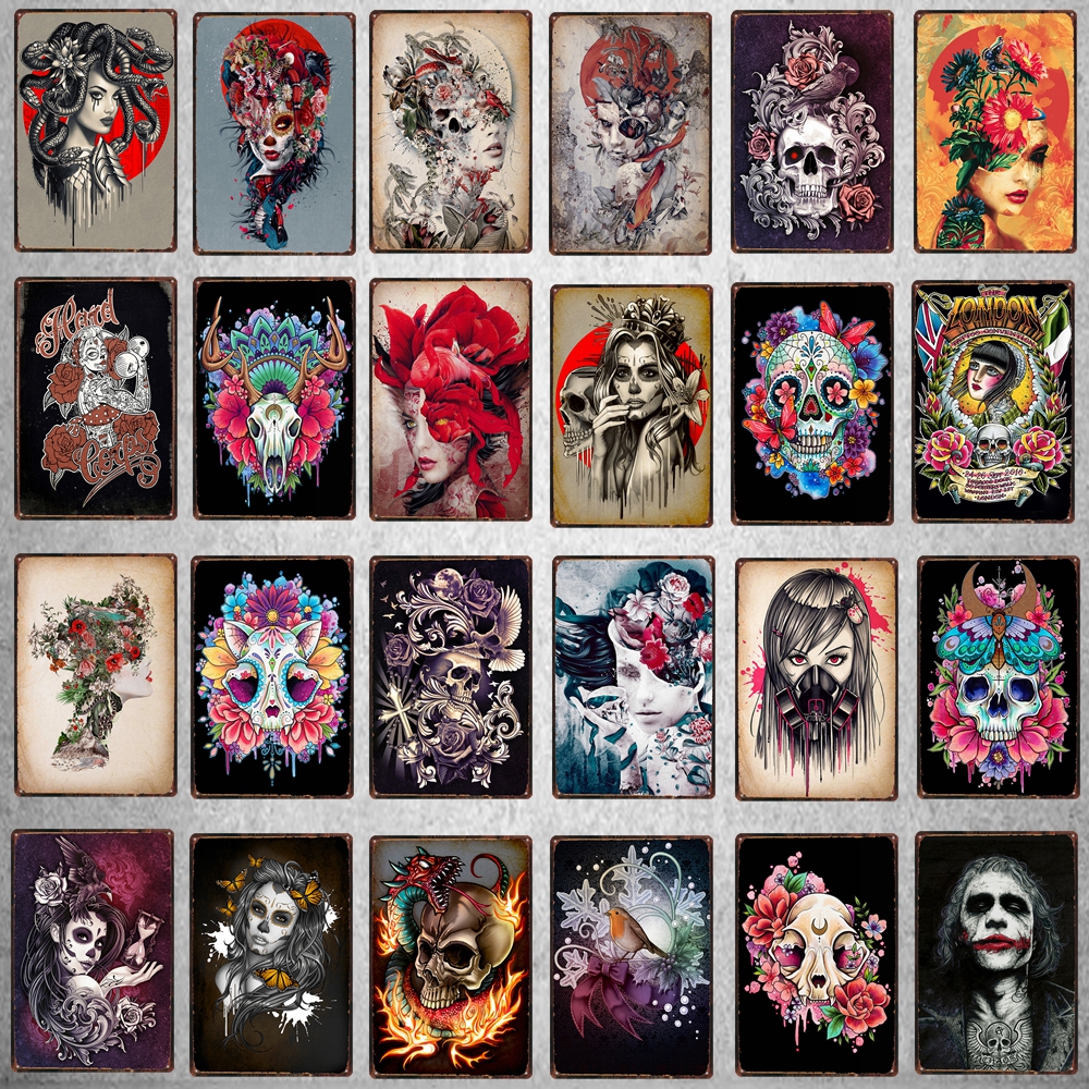 Home Cinema Restaurant - 【YZFQ 】 Sugar Skull Plaque Metal
