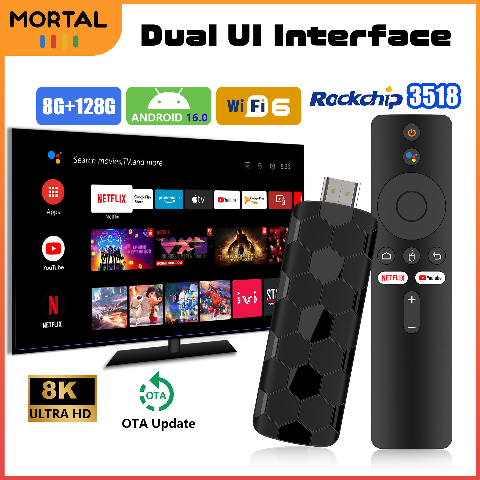 Home Cinema Tv - Mortal R3+ TV Stick Android 16